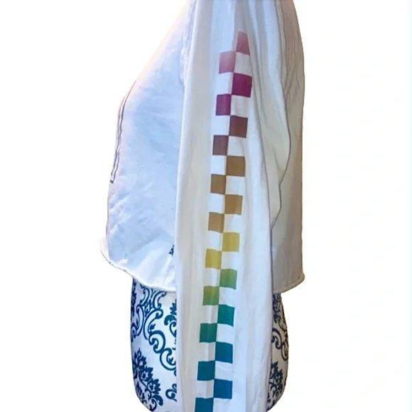 VANS Rainbow ‘Off The Wall’ Logo Juniors Medium along Sleeved Cropped Top - Picture 5 of 9
